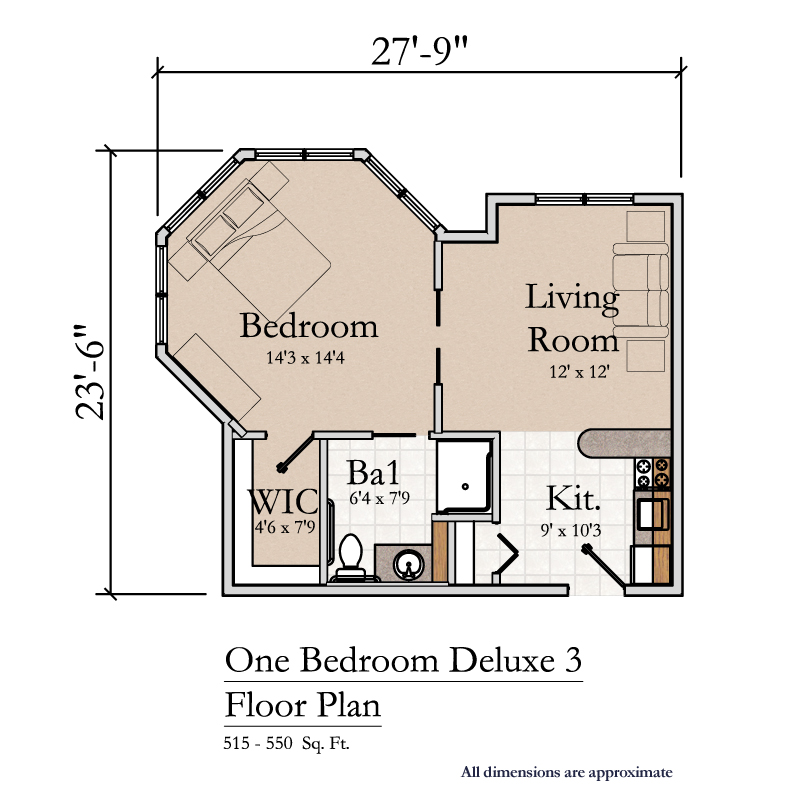 Oak Groave, Assisted Living, Floorplan, One Bedroom Deluxe 3