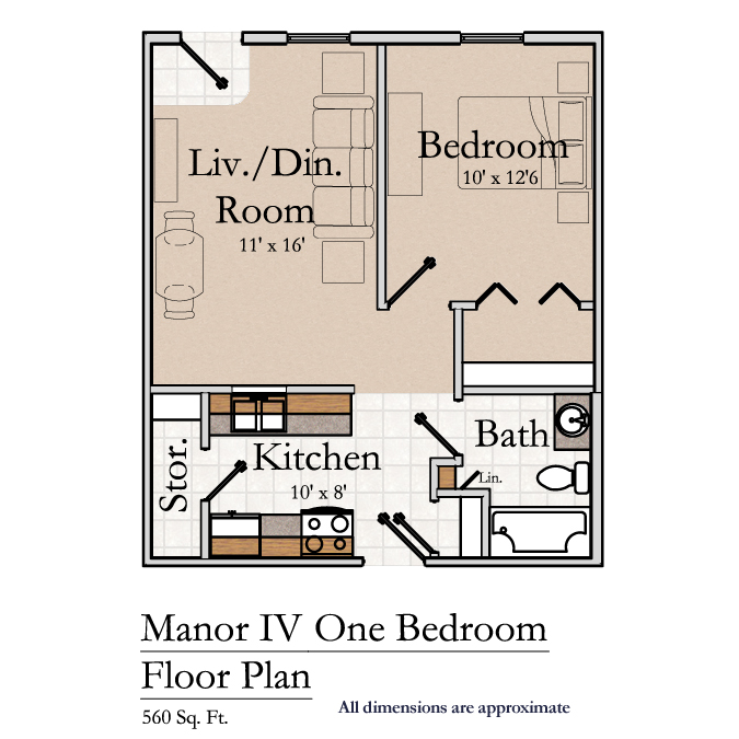 Greencroft Goshen, Manor IV, Independent Liviing, Floorplan, 1BR