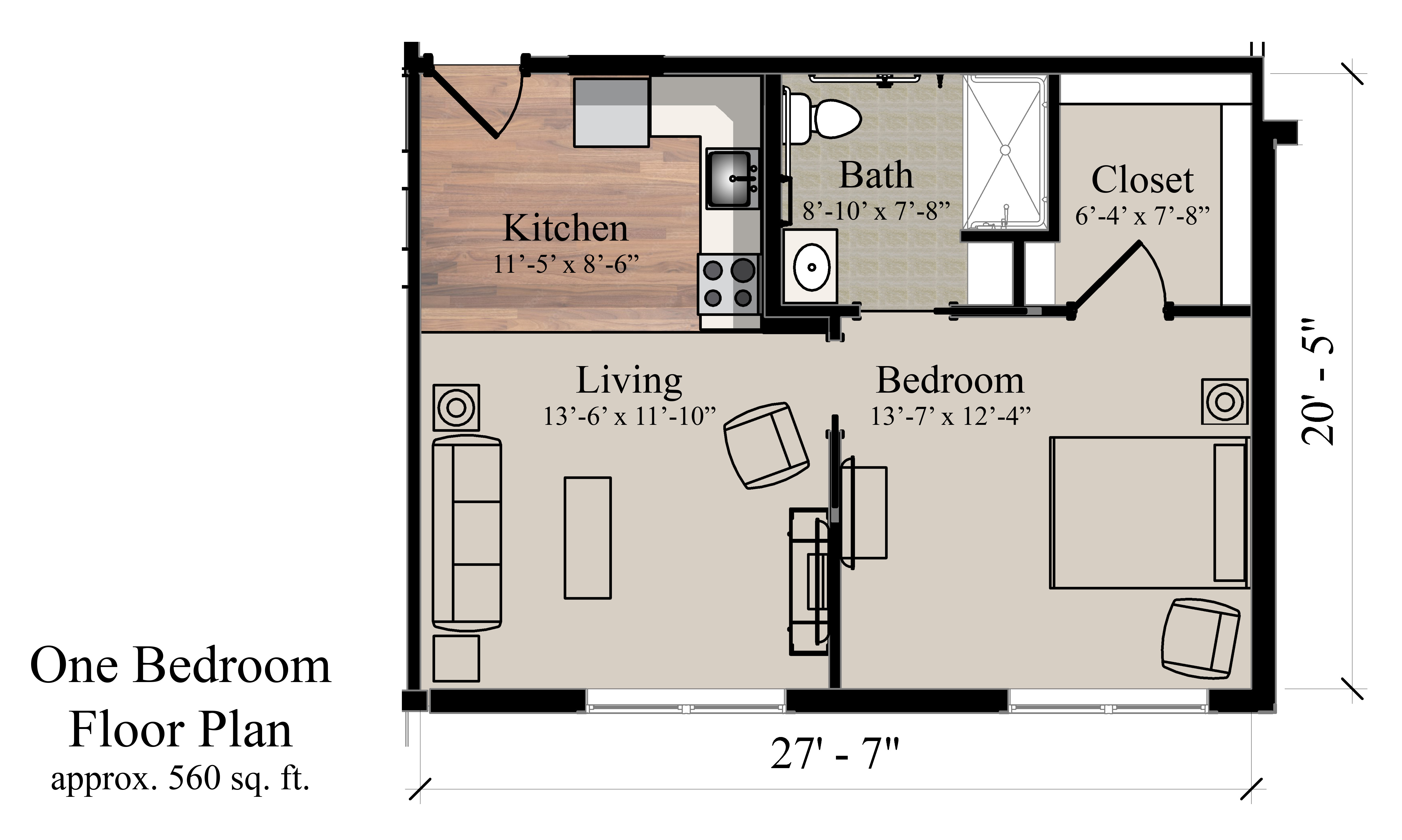 Oak Grove Catered Living One Bedroom Floorplan
